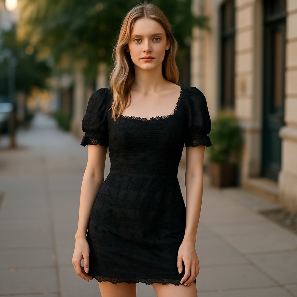 Lulu's Black Mini  Dress Size‎ L, Lace Fully Lined